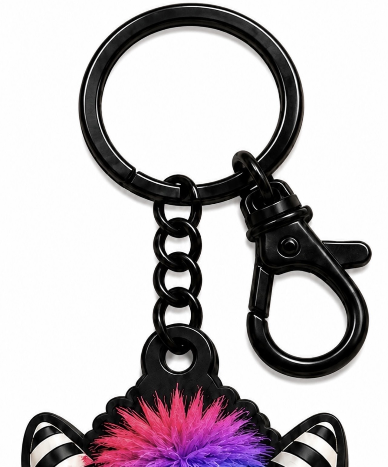 the Secret Zinki Keychain with black hardware and rainbow hair